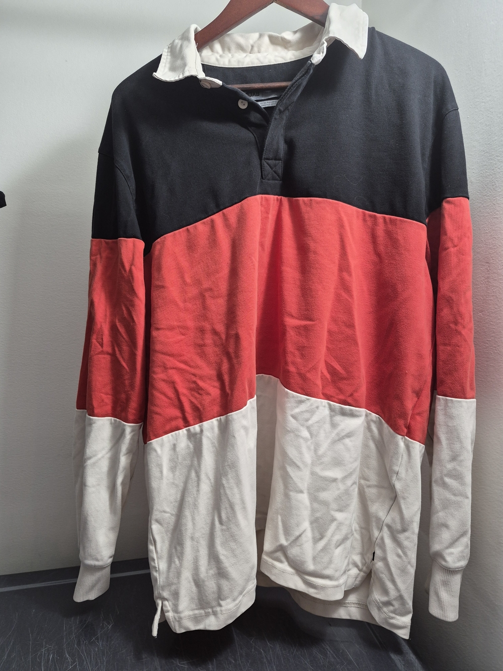 Simons Black, Red & White Colorblock Rugby Polo - Picture 2 of 8